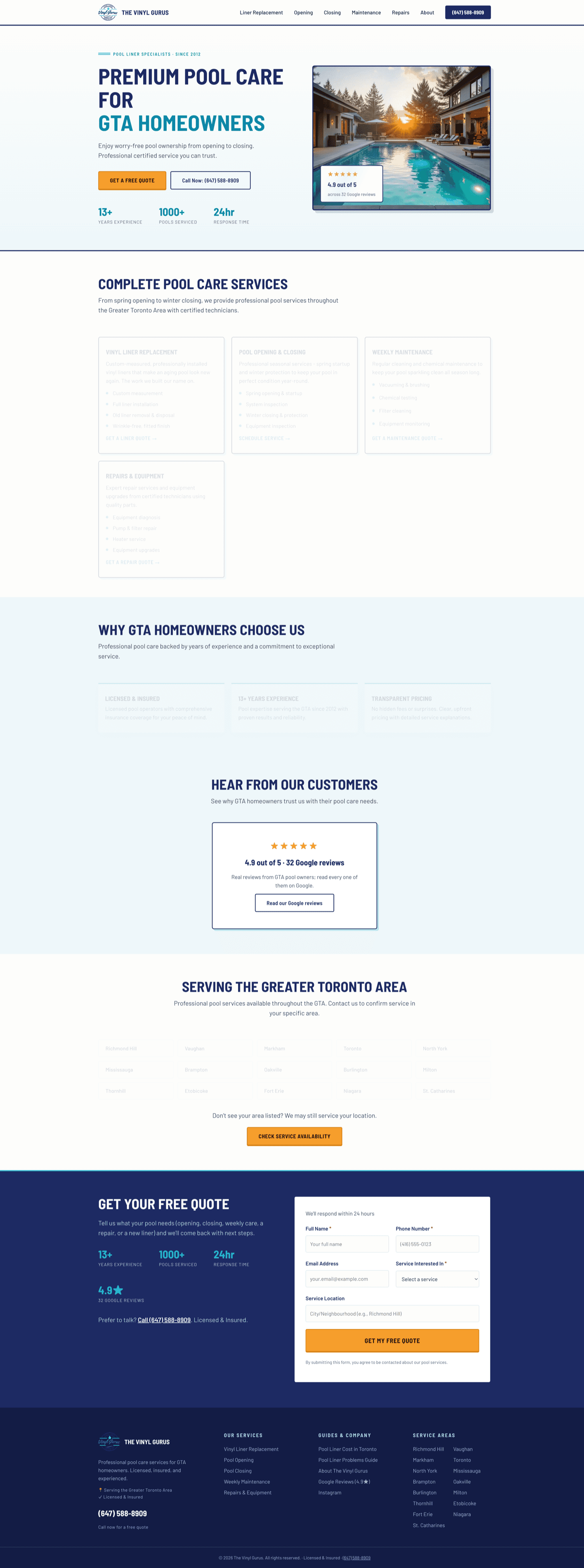 Screenshot of the Pool care specialist website